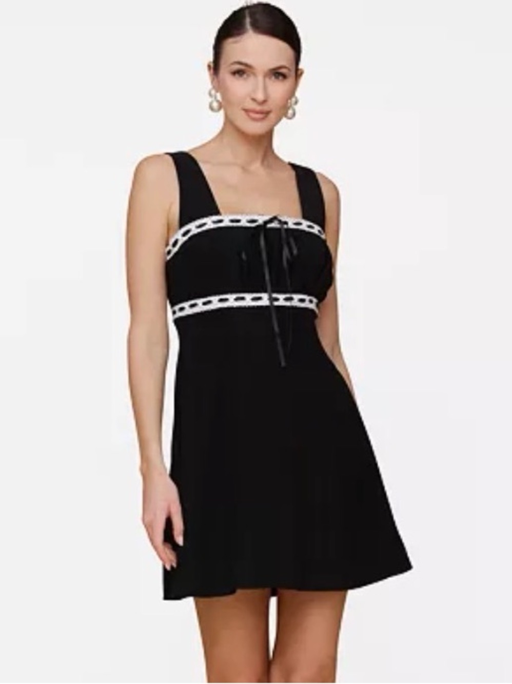 Avec Les Filles Black Lace Trim Fit and Flare Dress size 8 NWT